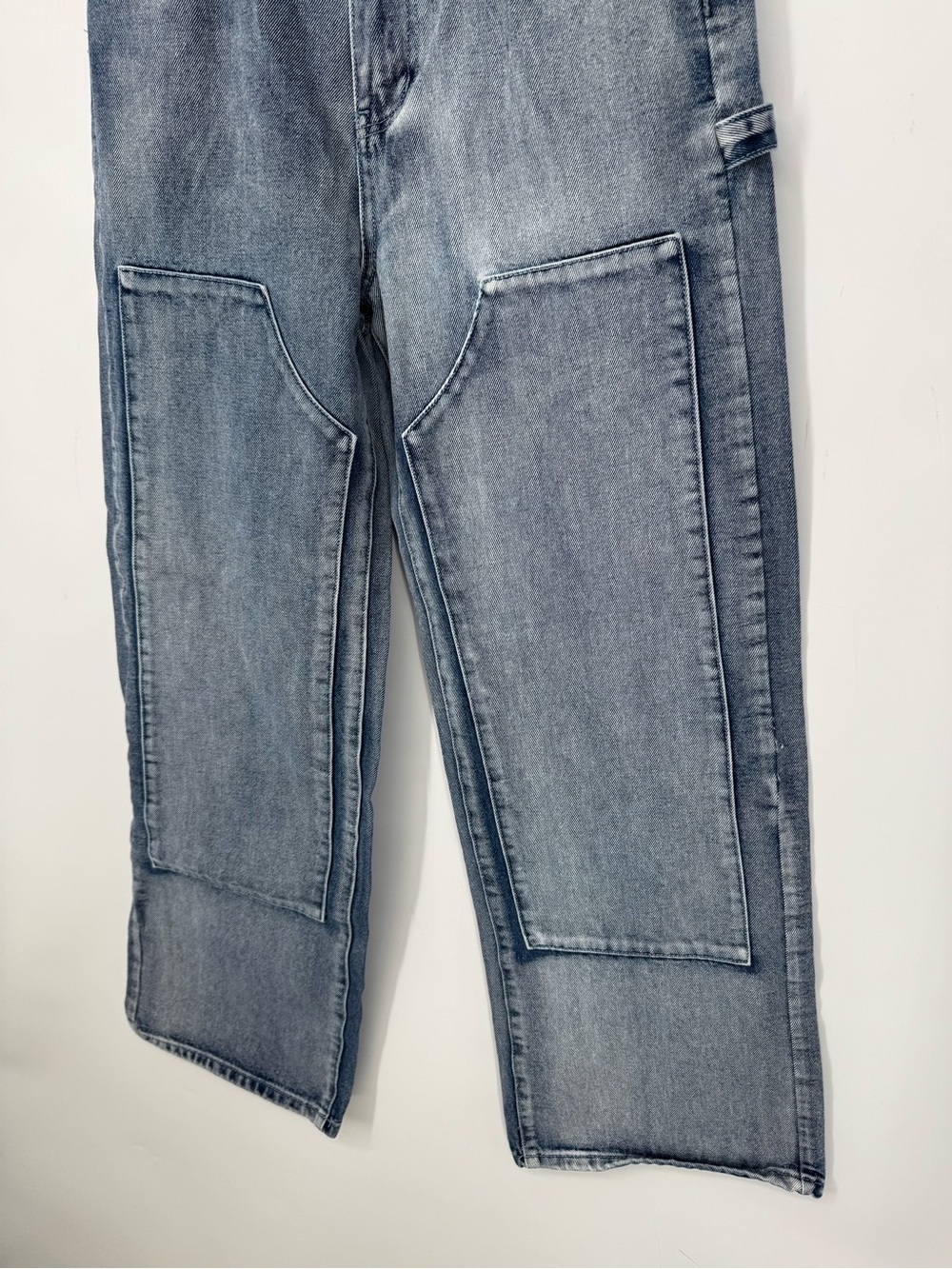 Boohoo Carpenter Jeans Light Wash Wide Leg Utility Denim Cropped HighRise Size 8 - Picture 3 of 6